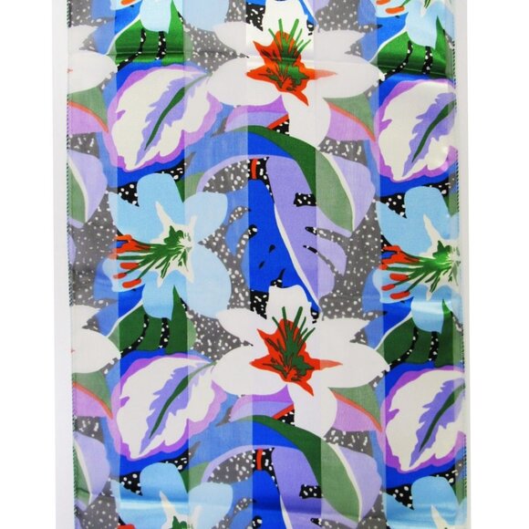 Long Silk Feel Blue Multicolor Scarf Floral Flower Print - Picture 2 of 4